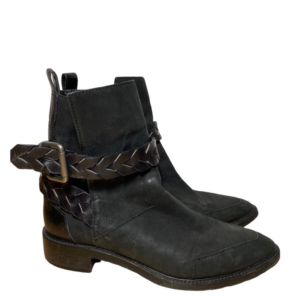Proenza Schouler Biker Boots Moto Ankle Shaft Braided Block Heel Black 8.5